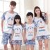 Xiao Huangren gia đình trang bị bộ đồ ngủ cotton ngắn tay áo một gia đình ba phụ nữ của mùa hè bông của phụ nữ mỏng phần mẹ và con dịch vụ nhà đồ bộ Cha mẹ và con