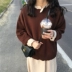 2017 mùa thu và mùa đông Hàn Quốc ren cổ áo lỏng hoang dã mỏng màu rắn đơn giản dài tay áo thun đan áo len áo