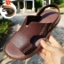 Giày da bò đế xuồng nam chống trơn trượt da mềm đáy mềm thường sử dụng kép mùa hè lớp da bò đi biển dép da - Sandal