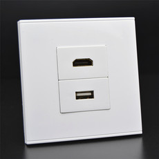 Розетка 86型usb高清墙壁开关插座 直插usb数据延长+hdmi高清数字电视面板