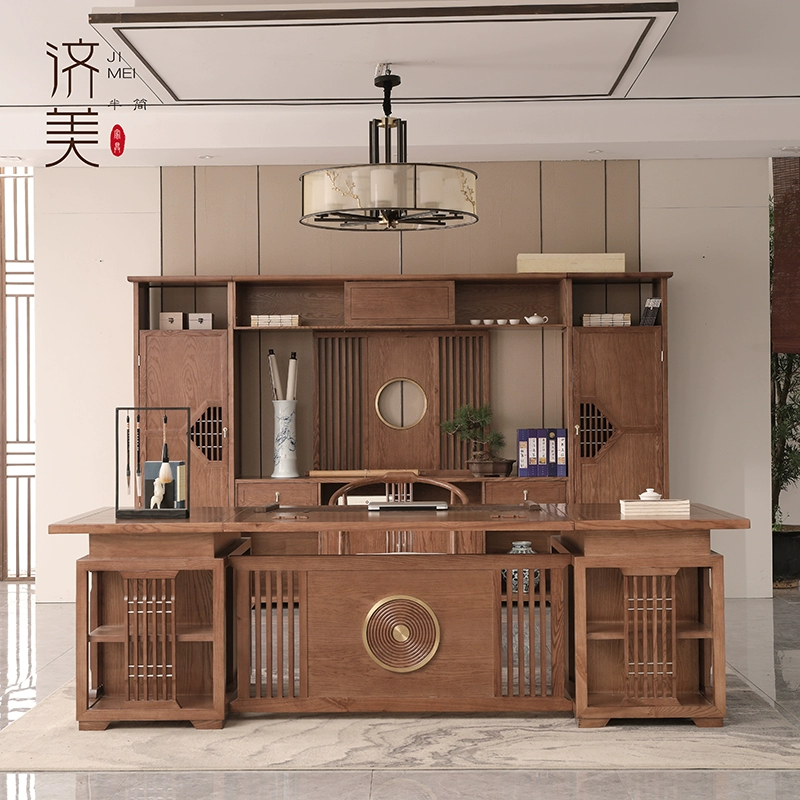 Mới Trung Quốc phong cách bàn gỗ rắn hiện đại tối giản bàn ông chủ Zen bàn điều hành tro kỹ thuật tùy chỉnh đồ nội thất - Nội thất văn phòng