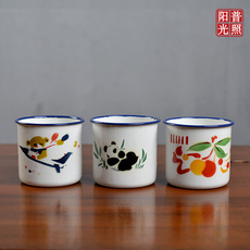 Стакан 80年代 90年代 怀旧回忆全新老库存熊猫 鱼儿童水杯 搪瓷缸子中号