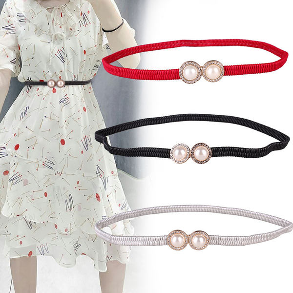 Ретро утягивающий пояс на талию из жемчуга, платье, универсальный аксессуар, эластичный летний ремень, простой и элегантный дизайн