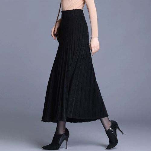 Шерстяная трикотажная демисезонная длинная юбка в складку, танцующая длинная юбка, плиссированная юбка