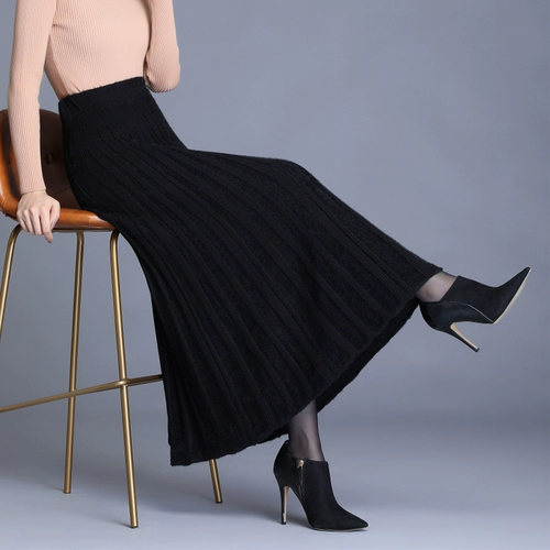 Шерстяная трикотажная демисезонная длинная юбка в складку, танцующая длинная юбка, плиссированная юбка