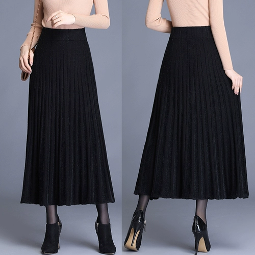 Шерстяная трикотажная демисезонная длинная юбка в складку, танцующая длинная юбка, плиссированная юбка