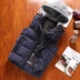 Mùa thu và mùa đông Hàn Quốc phiên bản của vest áo khoác nam kích thước lớn không tay vest trùm đầu xuống áo khoác vest ấm thanh niên bông thủy triều