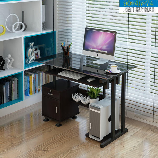 90 cm black glass table top 1 drawer 1 door