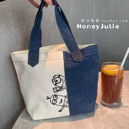 Японский мультяшный милый джинсовый шоппер, вместительная и большая сумка, сумка-органайзер, с вышивкой, сумка для еды