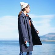 花 Y1030 Văn học Nhật Bản cổ áo lớn nhọn khóa áo gió nữ Áo dài cotton thẳng dài mùa thu và mùa đông 0821