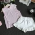 Quần áo trẻ em 2018 Mùa hè New Girls Bow Ruffled Top + Quần short Bộ đồ hai dây ngọt ngào giản dị