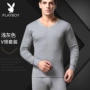Playboy Qiuyi Qiuku Cotton nam Thanh niên Cotton mỏng Áo cổ chữ V ấm Bộ đồ mùa đông đồ bộ ống rộng
