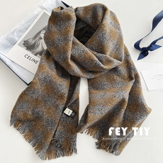 шарф 小香风走秀款软糯羊绒混纺秋冬拼色格子加厚保暖围巾披肩女时尚潮