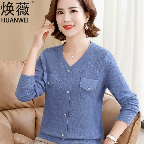 Осенний лонгслив для матери, тонкий базовый приятный телу свитер, в западном стиле, для среднего возраста