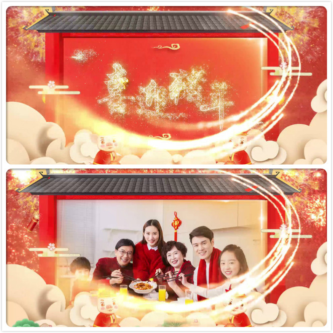 2019新春欢快喜庆金色粒子穿梭烟花绽放特效新年拜年贺岁AE模板-天天素材网