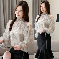 Áo voan nữ 2019 mùa thu mới xù ren ren áo sơ mi cổ tích phối cảnh áo tây nhỏ - Áo sơ mi chiffon ren áo sơ mi nữ trắng