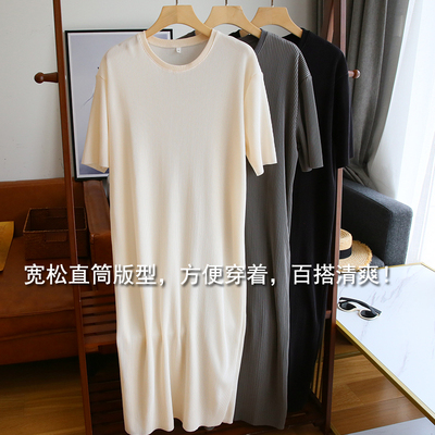 自由的感觉~巨舒服！褶皱连衣裙女短袖宽松中长款裙子韩版薄款夏