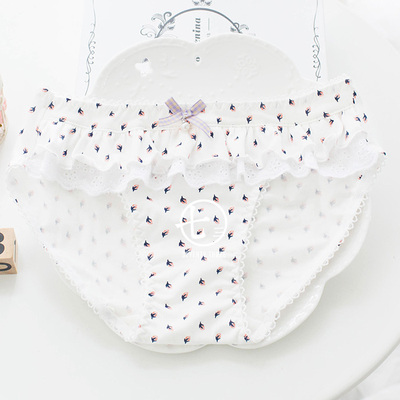 全店3件包邮 日系舒适棉质女士内裤清新波点碎花多层花边少女胖次-淘宝网