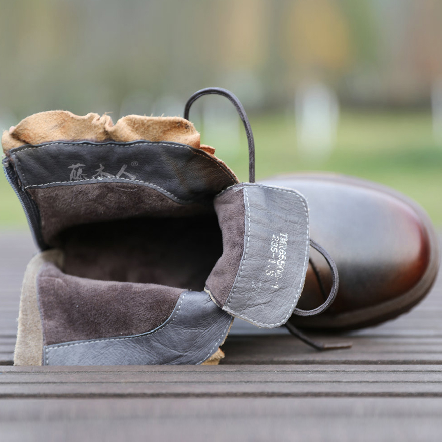 Grey (Velvet Lining - Cotton Boots In Stock)ethnic style Boots 2020 new pattern genuine leather comfortable soft sole Autumn and winter Mori women's Department Flat bottom Round head Retro brevis-ocrea