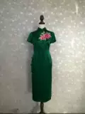 Расширенное ципао, зеленое шелковое платье, сделано на заказ