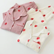 Phụ nữ giặt sợi bông phục vụ nhà phù hợp với đồ ngủ cotton đôi gạc dài tay quần mùa thu đông