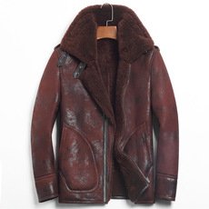 Одежда из кожи 新款冬时尚飞行服皮毛一体外套真皮衣男士原生态羊毛绵羊真皮衣