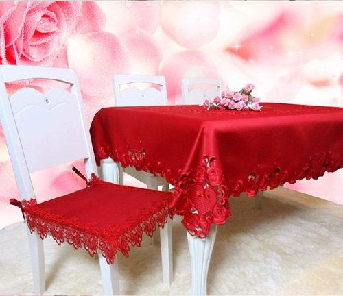 Свадьба Hi Celebration Tablecloth Big Red Coffee Trade Clate Clated Clate Sedail Свадебная столовая ткань европейская полая вышивка телевизора