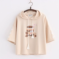 Японская летняя одежда, толстовка, хлопковый балахон для школьников, футболка, с медвежатами, короткий рукав
