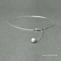 Slow Life Silver S925 Sterling Silver Anklet Snake Bone Female Natural Pearl Falling Tuần trăng mật Sinh nhật Quà tặng Cá tính - Vòng chân lắc chân nữ