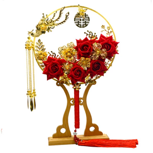 Древний фенфенг невеста вентилятор китайский китайский xiuhe одежда счастливая фанат, схваченный цветочный свадебный вентилятор ручной работы ручной работы Diy Materal Material Bag