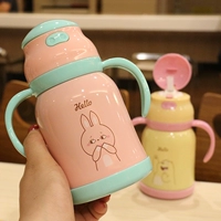 Phim hoạt hình sáng tạo bé sippy cốc đôi xử lý rò rỉ chân không thép không gỉ cốc dễ thương trẻ sơ sinh uống - Tách cốc giữ nhiệt