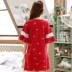 Váy ngủ nữ mùa hè tay ngắn bằng vải cotton mỏng trong phần dài size lớn năm nay màu đỏ nhà quần áo bà bầu mặc đồ ngủ - Đêm đầm