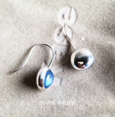 Серьги 吾欢喜海蓝宝石耳坠蓝色水晶耳环纯天然925银饰镶嵌女款轻奢简约