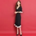 2019 mùa thu mới của phụ nữ xếp li váy V-cổ nước ngoài Slim Một từ dài tay áo kèn đan - A-Line Váy đầm dự tiệc A-Line Váy