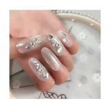Смешанное белое украшение для ногтей для маникюра, плоское основание, популярно в интернете, инкрустировано бриллиантами