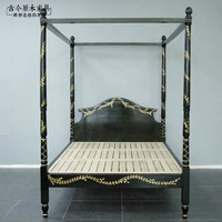 Сплошная деревянная кровати Древняя кровать BD308 Юго -Восточная Азиаская сплошная древесина с четырьмя годами кровать для занавеса для выкачки