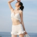 Áo tắm sexy nữ kích thước lớn góc phẳng chia ba mảnh bong bóng màu trắng suối nước nóng Hàn Quốc hương thơm nhỏ ngực nhỏ tập hợp áo tắm