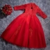 Trẻ em công chúa váy pettiskirt hoa cô gái cô gái đám cưới sinh nhật piano chủ trang phục trang phục dạ hội mùa đông đỏ - Váy trẻ em