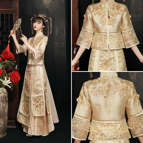 TikTok, традиционный свадебный наряд Сюхэ, вечернее платье, свадебное платье, цвета шампанского