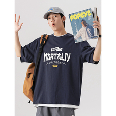 Футболка мужская 250g双纱 夏季日系短袖t恤男纯棉宽松休闲打底体恤潮牌印花短tee