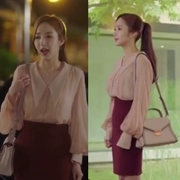 Tại sao Kim thư ký tại sao là Park Minying với cùng một đèn lồng tay áo áo thun voan phụ nữ + bộ váy
