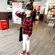 MIKA quần áo trẻ em 2017 mùa xuân mới cô gái Hàn Quốc cao đẳng gió với búp bê cổ áo bông mỏng kẻ sọc áo sơ mi