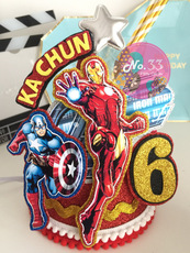 Праздничные значки 2019年新款复仇者联盟生日帽可以定制专属名字年龄成人也可佩戴