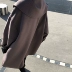 SOTHEA 2018 thu đông mới khí chất màu tím khói rộng mở cổ áo rộng vành đai da áo khoác nữ - Accentuated eo áo