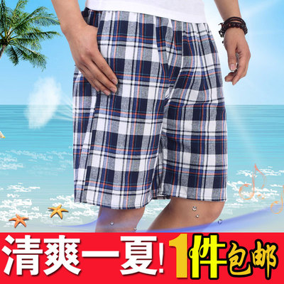 Mùa hè trung niên quần short nam cha nạp trung niên bãi biển quần kẻ sọc cotton cha mỏng giản dị năm điểm quần