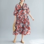 Phiên bản Hàn Quốc của Amoi kích thước lớn của phụ nữ váy hoa ngắn tay văn học fan cao eo lỏng lẻo giảm béo đoạn dài một từ váy - A-Line Váy mẫu đầm chữ a