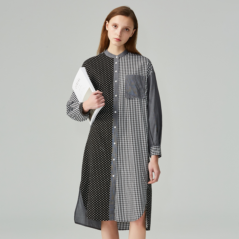 BlackAncient wood and sunset sheep GMXY2020 Spring and Autumn Dress new pattern Shirt skirt Splicing Long sleeve GZ2010180103