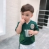 LUSON Mẹ Boy Bóng Đá Jersey Thể Thao Phù Hợp Với Mùa Hè Trẻ Em Sọc Cao Cổ Top World Cup Bé Jersey Phù hợp với trẻ em