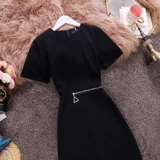 Летнее цветное приталенное платье с круглым воротником, юбка, в корейском стиле