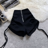 Черные дизайнерские весенние шорты, летние штаны, эластичные румяна, высокая талия, на шнурках, в обтяжку, тренд сезона, популярно в интернете, облегающий крой